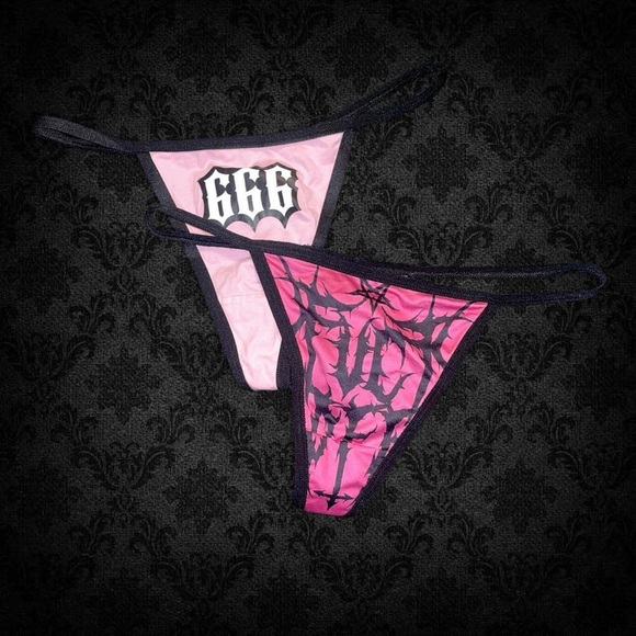 Too Fast Pink and Black Graphic Thong - Picture 1 of 4